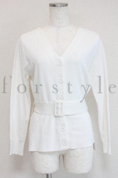 Luxe armoirecaprice共布ベルト付きVネックカーディガン(白)