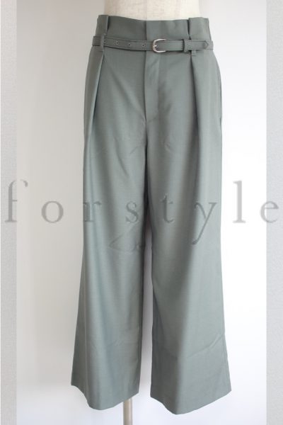 green label relaxingハイウエストタックワイドパンツ(オリーブ)
